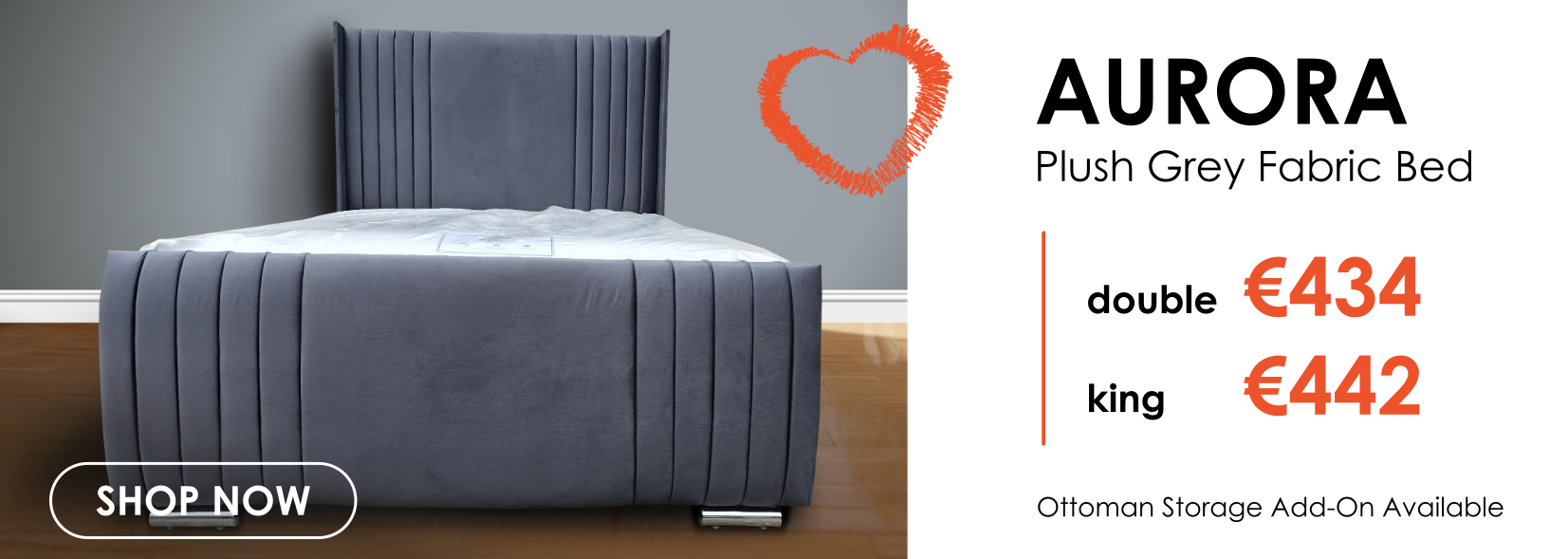 Aurora plush grey fabric bed